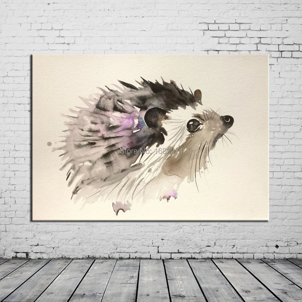 

Wholesale Cheapest High Quality Handmade Cute Animal Violet Hedgehog Oil Painting On Canvas For Living Room Decoration Painting