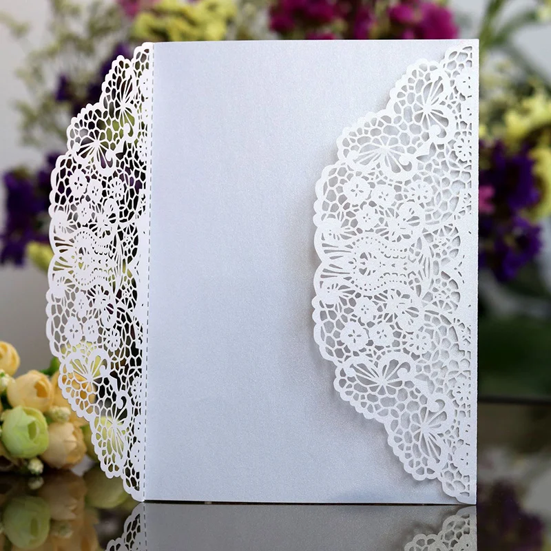 10pcs Laser Cut Wedding Invitations Card Cute Elegant Lace Flower Business Greeting Card Birthday Wedding Party Favor Decoration