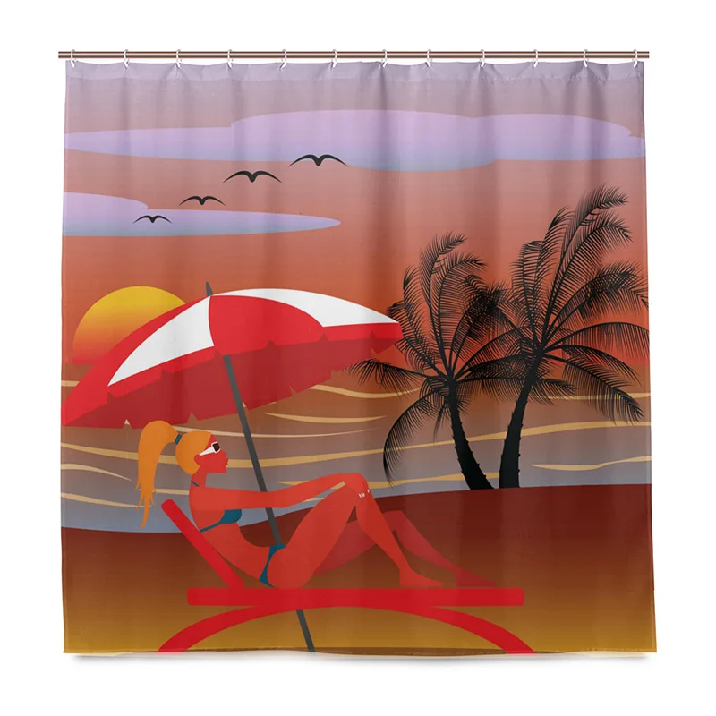 Hawaii Polyester Waterproof Shower Curtains Bathroom Accessory Sale Room Decor Beach Bath Screens With Plastic Hooks