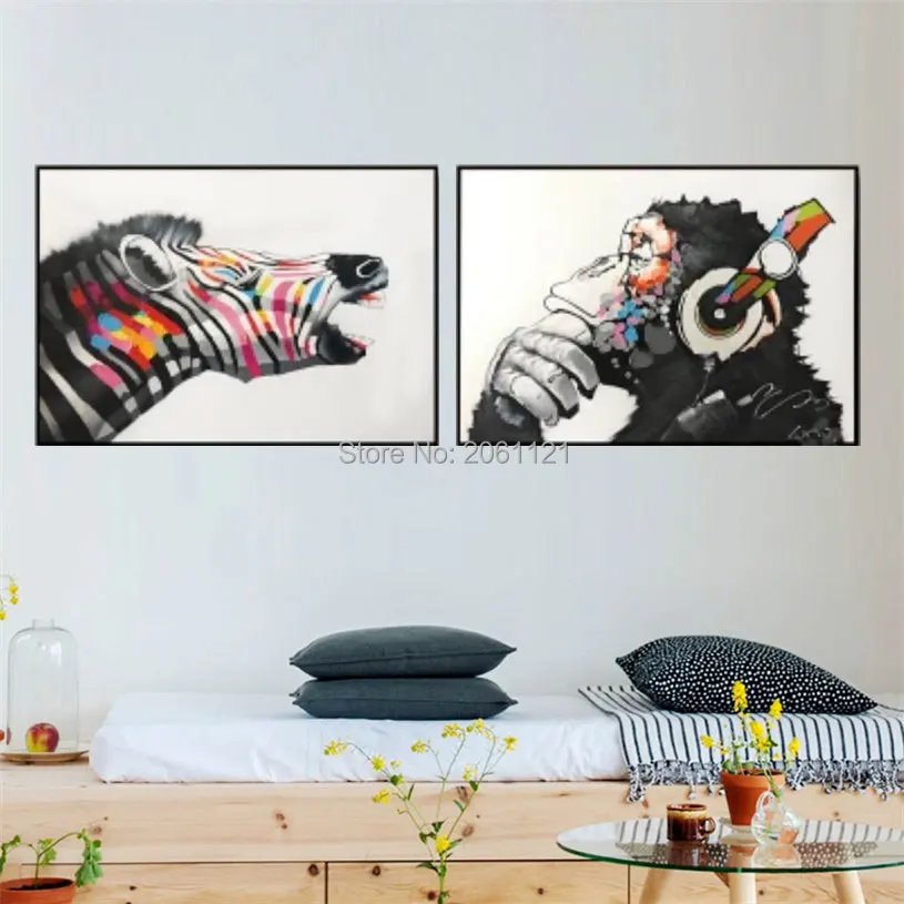 hand made idea animal painting funny zebra canvas wall art decor oil painting on canvas monkey pictures living room