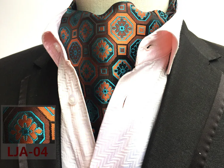 RBOCOTT Mens Ascot Fashion Paisley & Dot Ascot Tie For Men Formal Suit Shirt Luxury Jacquard weave Cravat Tie For Wedding Party