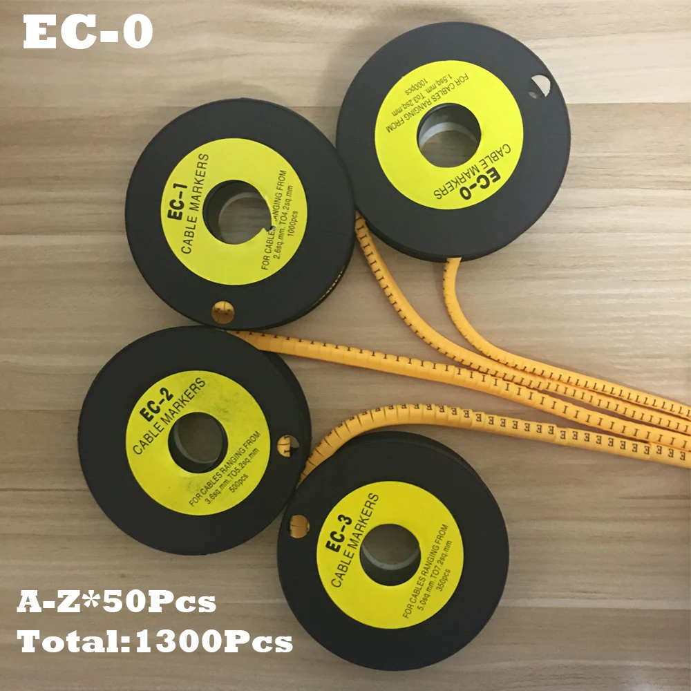 1300pcs/Lot EC-0 1.5mm2 A-Z ABCDEFGHIJKLMNOPQRSTUVWXYZ English Letter PVC Flexible Print Sleeve Tube Label Net Wire Cable Marker