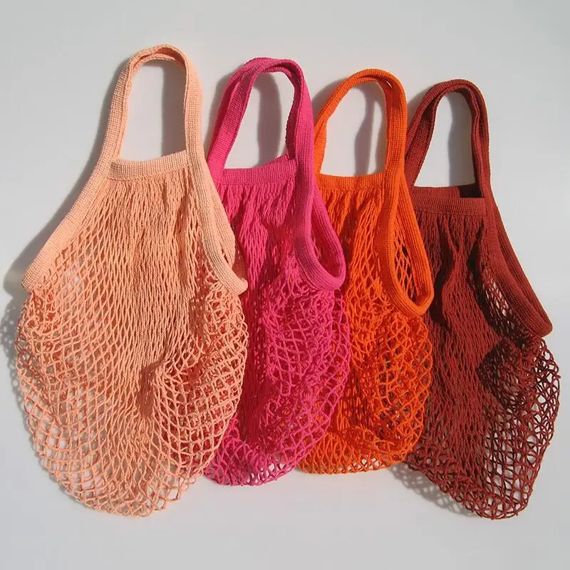 Fashion String Shopping Fruit Grocery Totes Bag Mesh Woven Cotton Shoulder Bag Home Storage Bag LX6397