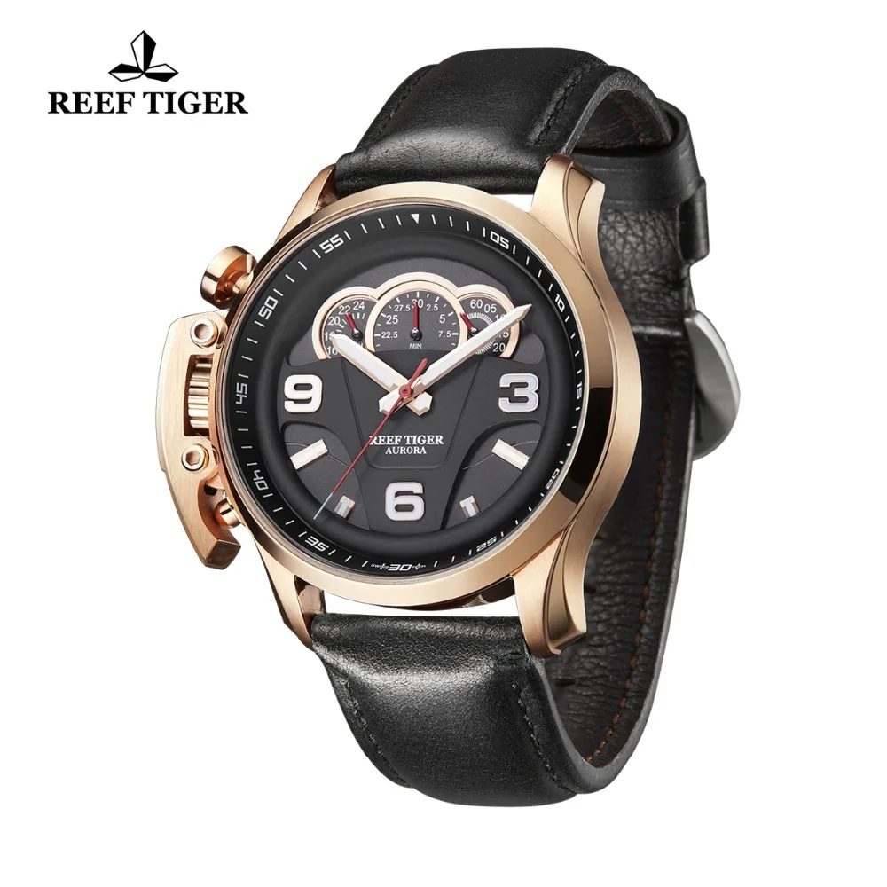 Reef Tiger/RT Top Brand Luxury Men Sport Watches Rose Gold Waterproof Analog Watches Luminous Chronograph Watch RGA2105