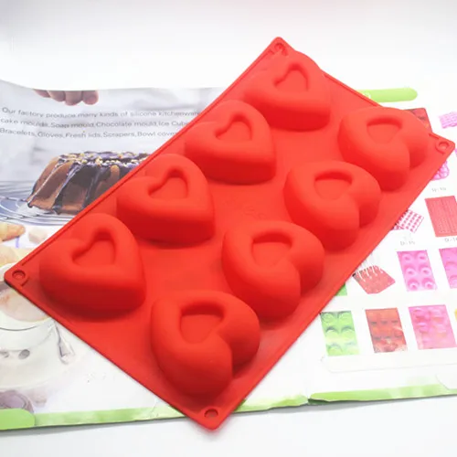 High quality 8 cavity heart shape silicone cake mold 30 * 17.5 * 3CM DIY sweet Jelly pudding chocolate mold handmade soap mold