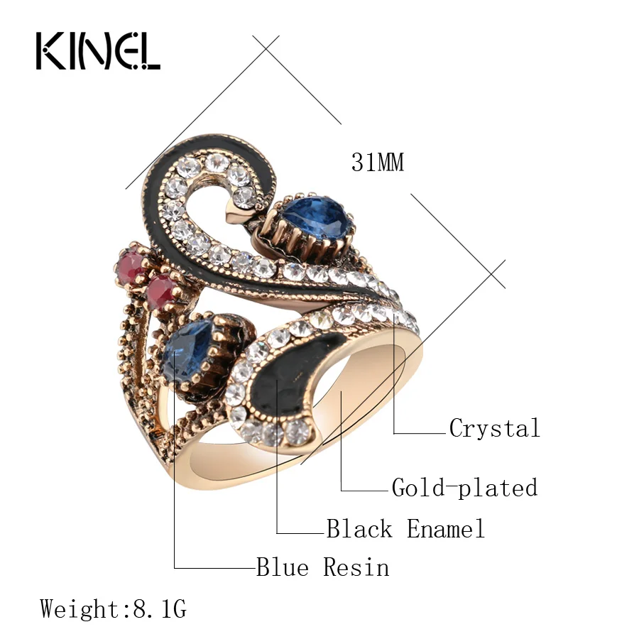 Hot Vintage Ring For Women Color Gold Punk Turkish Jewelry Colorful Resin Black Enamel Ring Party Gifts Accessories 2017 New