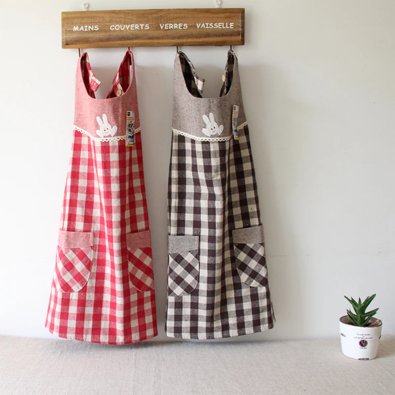 Cotton Linen Apron Kindergarten Smock Women Lady Kitchen Cooking Cleaning Dining Room Vest Apron Tea Shop Uniform Tablier