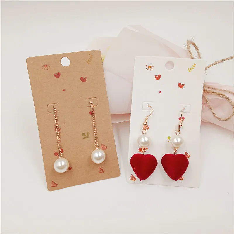 200pcs Kraft Paper Card Printed Cycling And Flower Jewelry Packing Card Retro Kraft Necklace&Earring Accessories Display Card