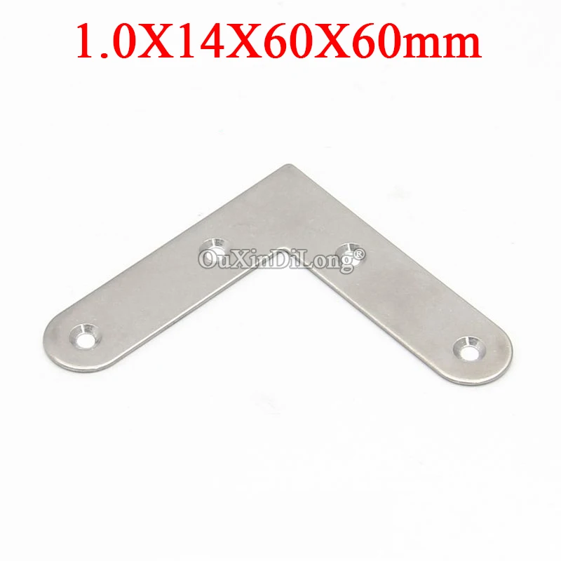 NEW 100PCS Stainless Steel Flat Corner Braces 14X60X60mm L Shape Furniture Reinforced Brackets Board Frame Connecting Fittings