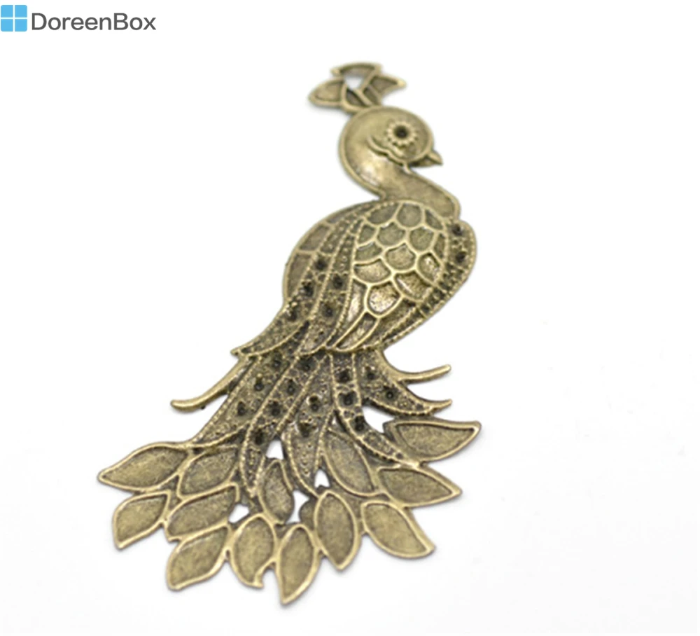 Doreen Box Lovely Antique Bronze Peacock Wraps Connectors 7x4.2cm(2-3/4