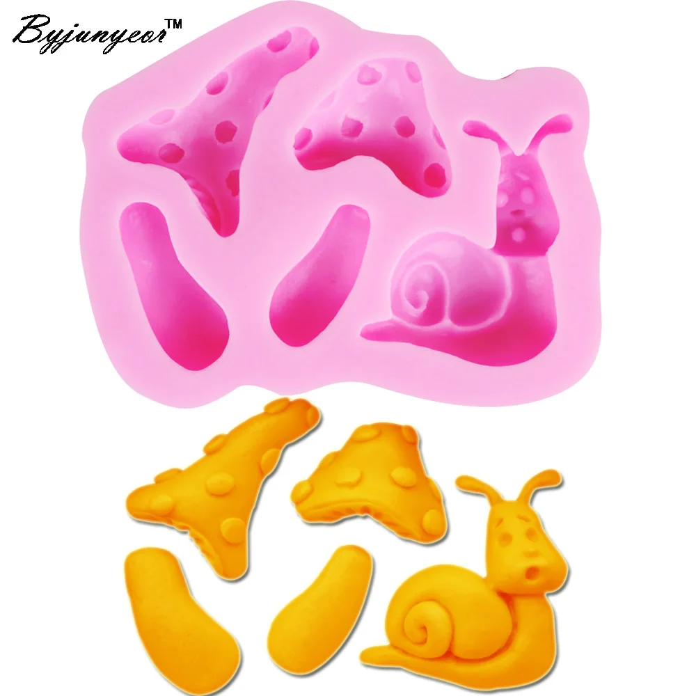 Byjunyeor M354 Snail Mushroom UV Resin Silicone Mold Fondant Chocolate Candy Lollipop Crystal Epoxy Soft Clay Bake Tools