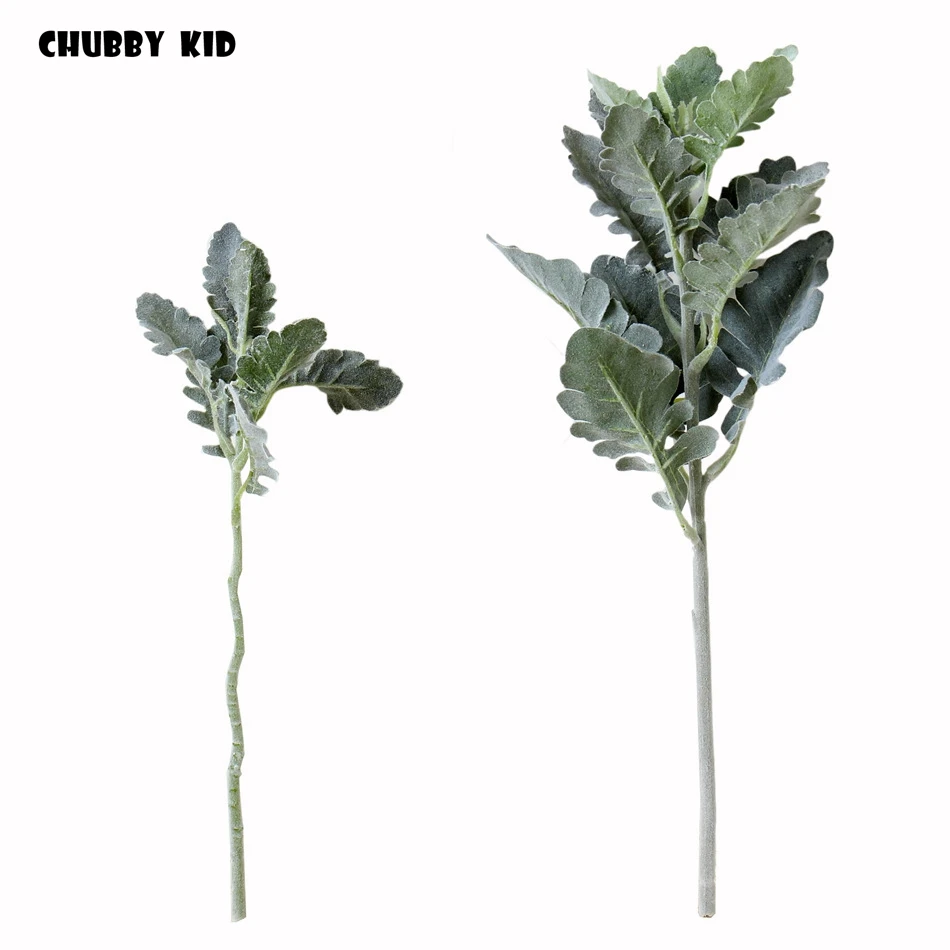 (12pcs) High simulation artificial plants Flocking senecio cineraria Diy Dusty Miller leaves Fake Centaurea cineraria wholesale