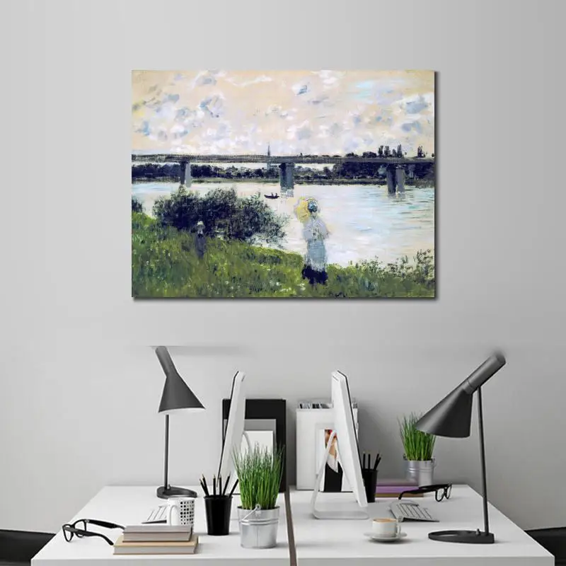 High Quality Claude Monet Paintings for Sale the Promenade Near Bridge Argenteuil Landscape Photo to Canvas Art Hand Painted