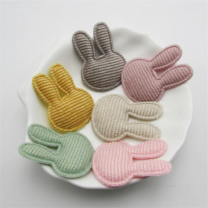 36pcs/lot 3*4cm Stripe Rabbit Head Pads Patches Appliques for Craft Clothes Sewing Supplies DIY Hair Clip Accessories