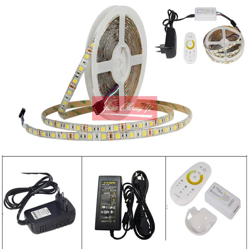 LED STRIP 5050 SET 2 IN 1 White+Warm white LED Strip Light 5050 CWW with 2.4G RF CCT Controller, 12V Power Supply EU/US Plug