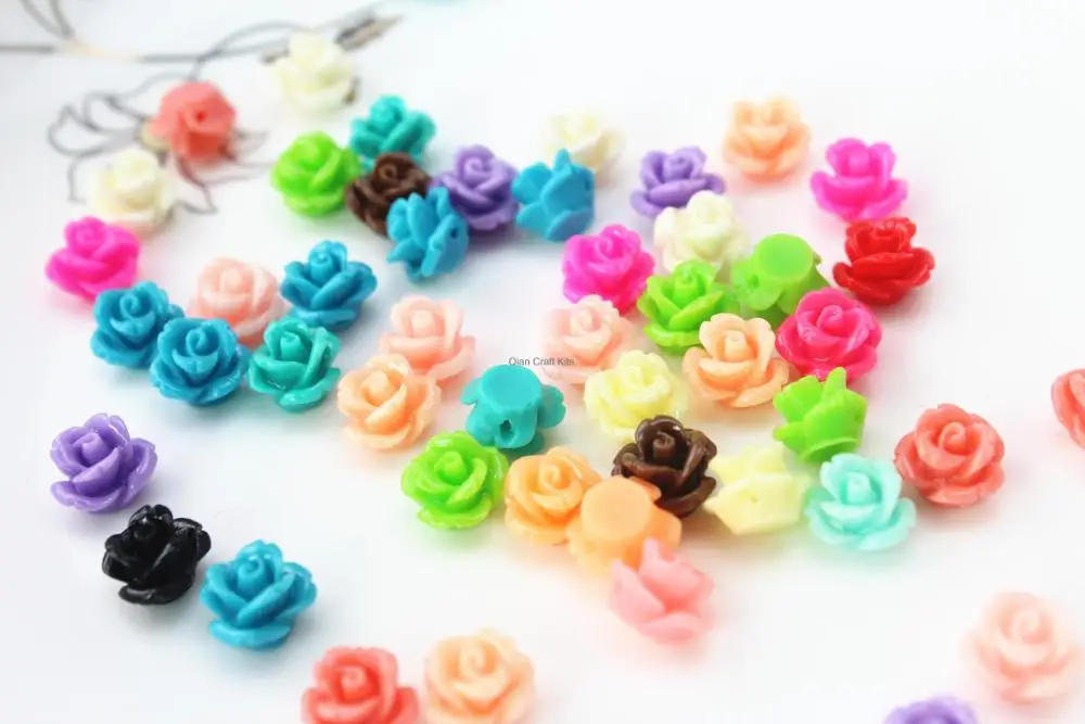 300pcs mixed colors little rose w/ drilled holes resin flatback cabochons (10mm) Cell phone decor, bracelet beads DIY