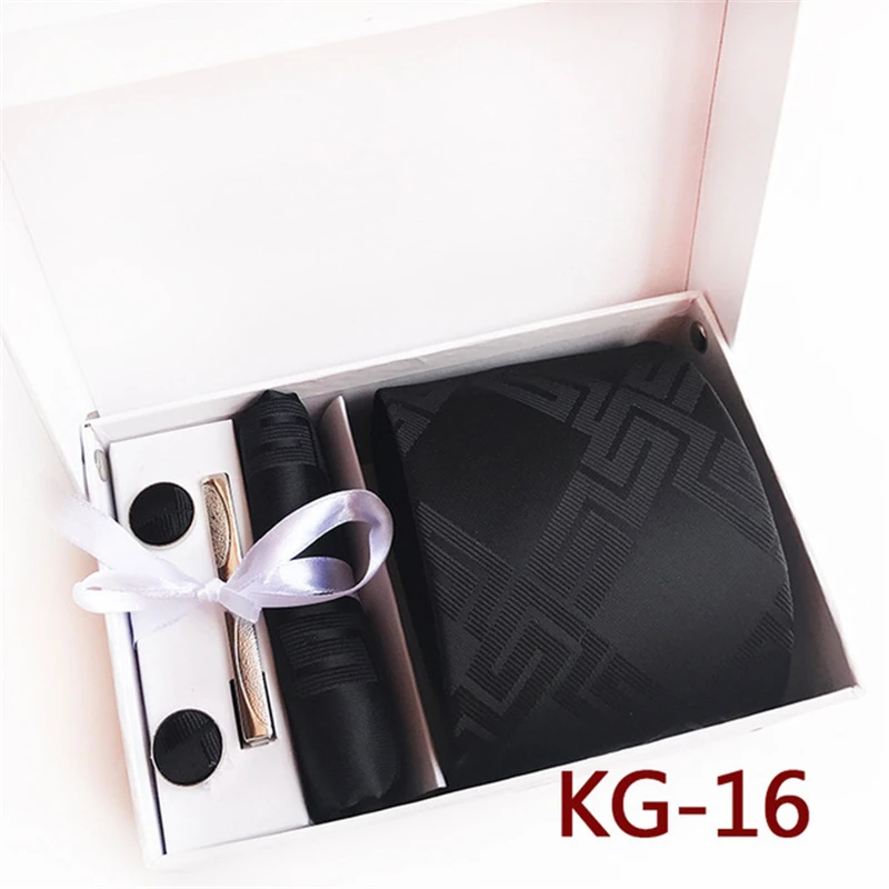 

Men tie Set Party Ties Pocket towel Cufflinks Business Black Tie Clip ChristmasGift Box 8cm Fashion Stripe Floral accessories