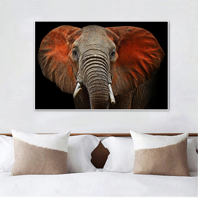 Modern Animals Art Posters and Prints Wall Art Canvas Painting Elephant Red Ears Pictures for Living Room Cuadros Decor No Frame