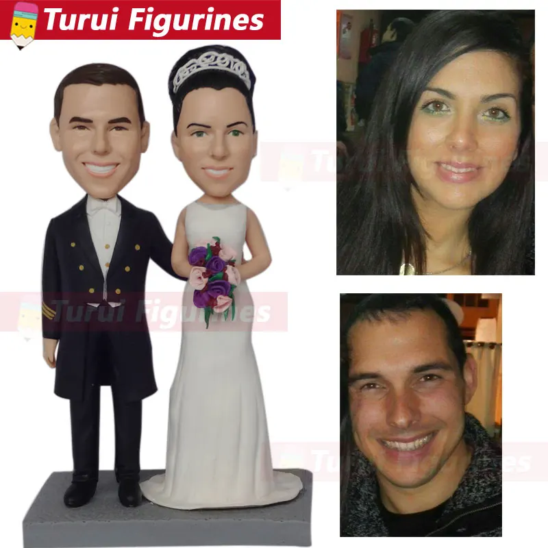 Football Fans With Pet Personalized Wedding Cake Topper Bobble Head Clay Figurine Based on Customers' Photos Football Wedding