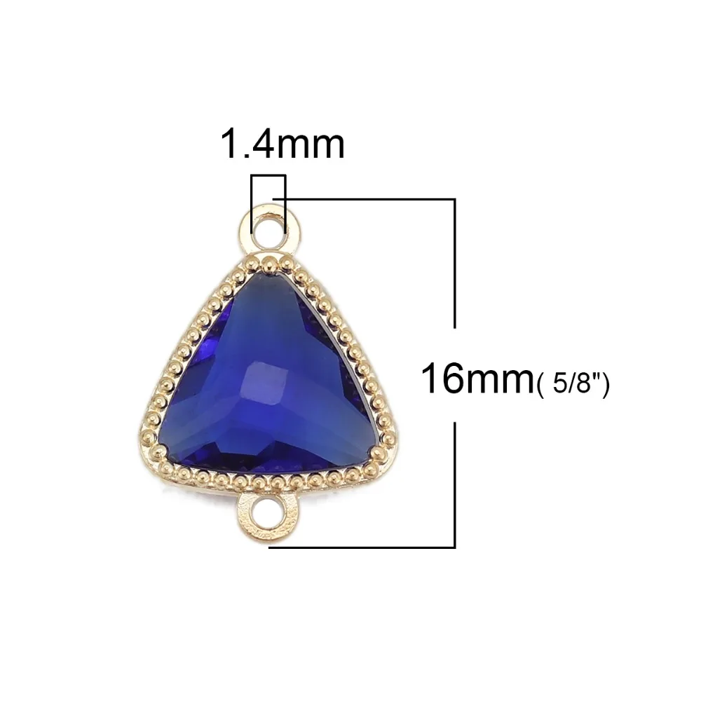 DoreenBeads Copper & Glass Connectors Triangle Gold Setting Brown Colorful Faceted DIY Charms 16mm( 5/8