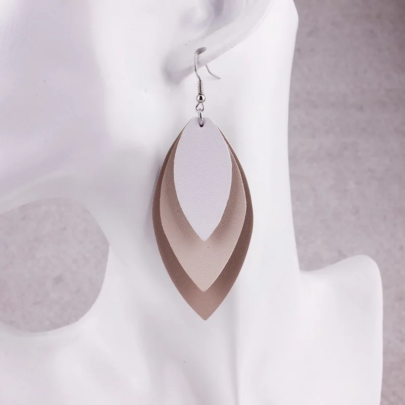 Oval Leather Marquise Statement Earrings for Women Fashion Jewelry Wholesale