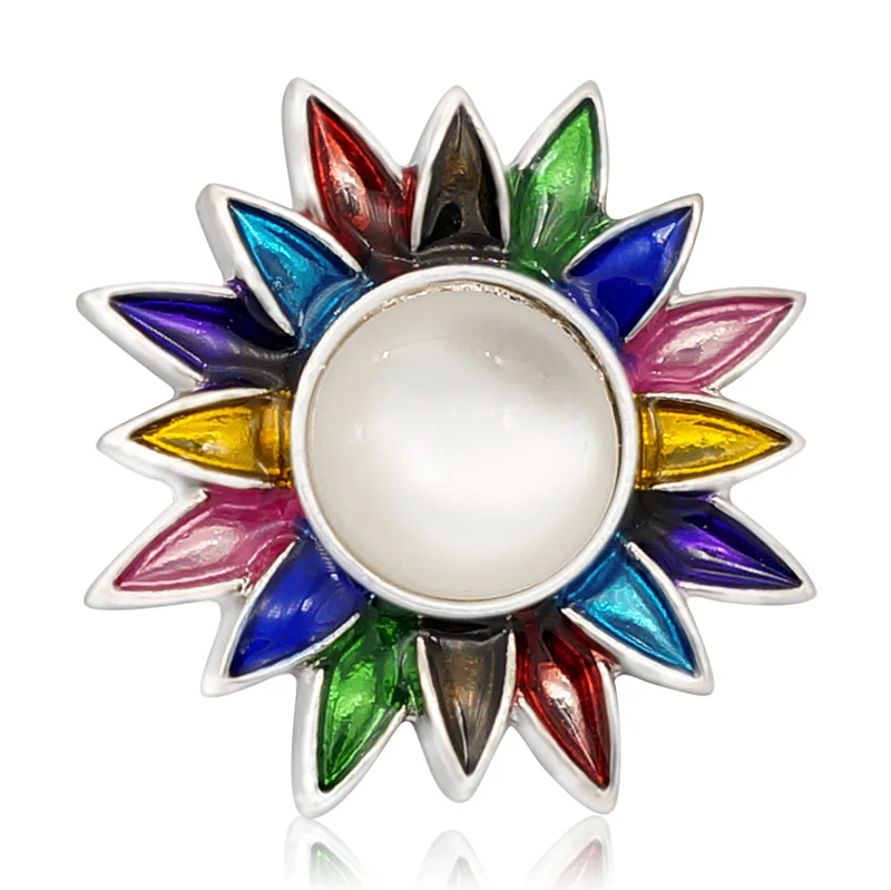 New KZ3049 Beauty Charm Sun flowers Colorful 18MM Metal snap buttons for DIY snap jewelry wholesale