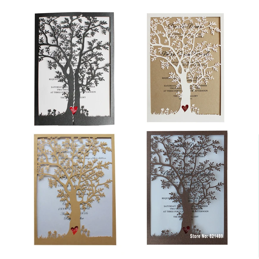 

Picky Bride Vintage Wedding Invitations Laser Cut Tree Wedding Invitation Card Customized Wording - Pack of 50