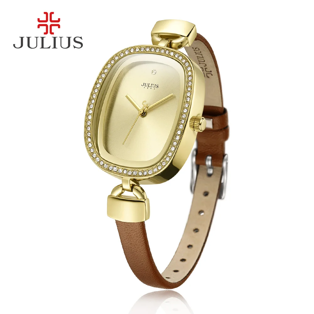 2017 Julius Watch Golden Genuine Leather Quartz Movement Waterproof Retro Trendy Fashion Luxury Crystal Top Brand Whatch JA-298