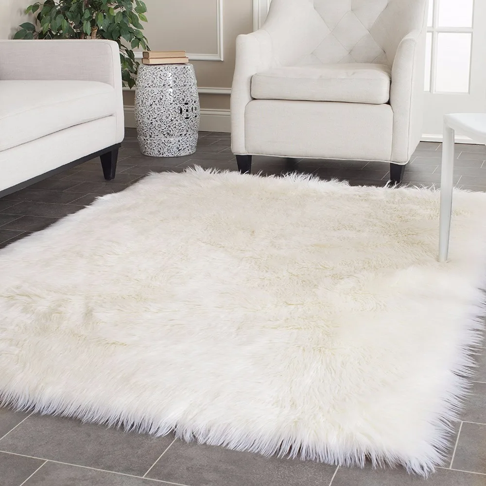 Fluffy Faux Sheepskin Rug, Long Wool Blanket, Artificial Floor Mat, Bedroom Rugs, Living Room Carpet, Home Decor