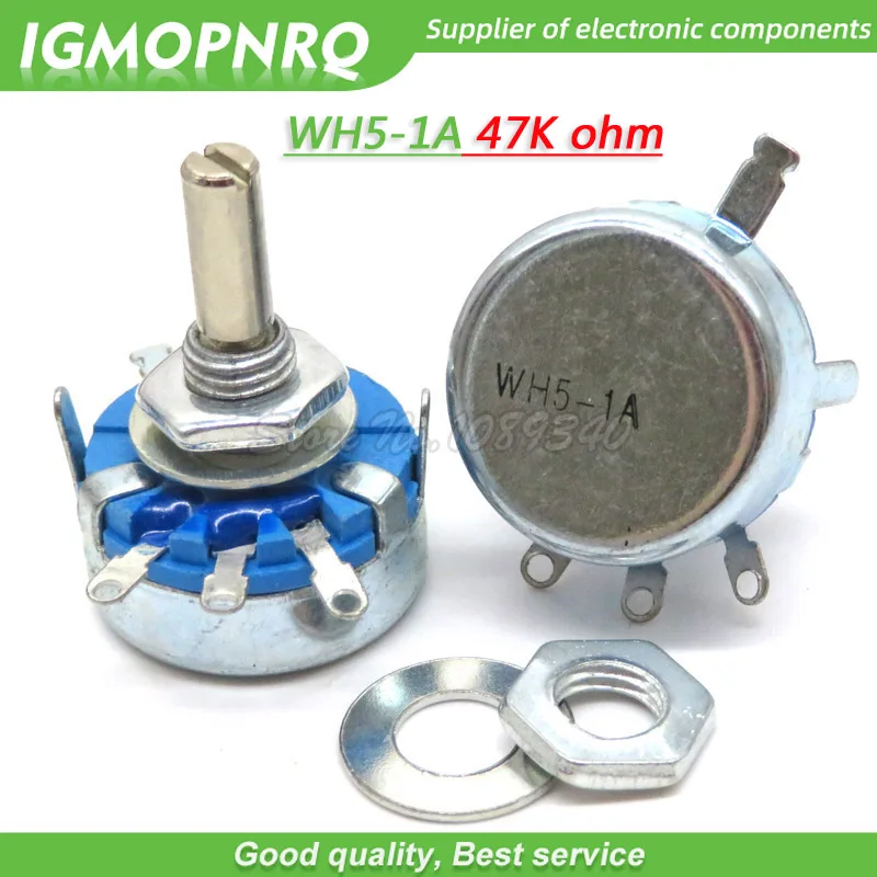 2pcs WH5-1A 47k ohm 3-Terminals Round Shaft Rotary Taper Carbon Potentiometer WH5 IGMOPNRQ