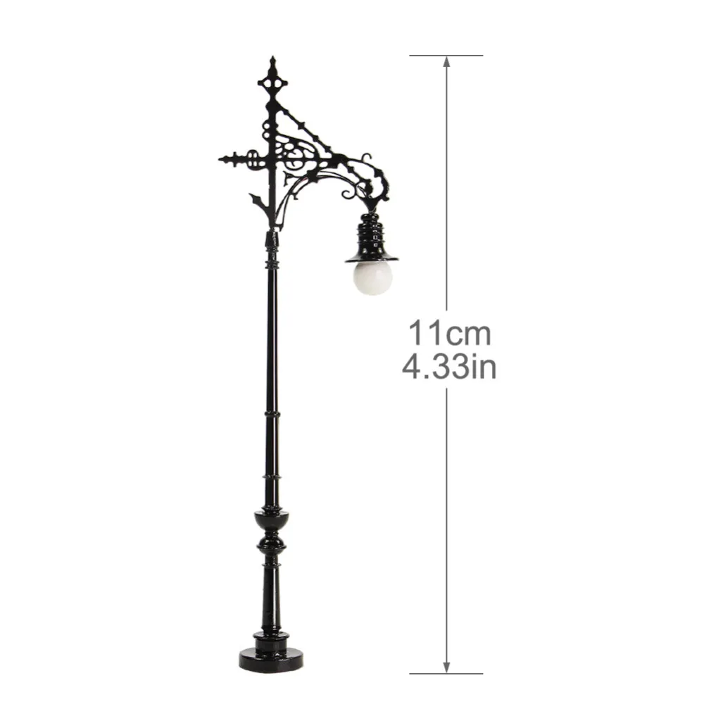 Evemodel 5pcs HO Scale 1:87 Lamp Post Single Head 11cm Warm White LED Street Lights LQS70HO