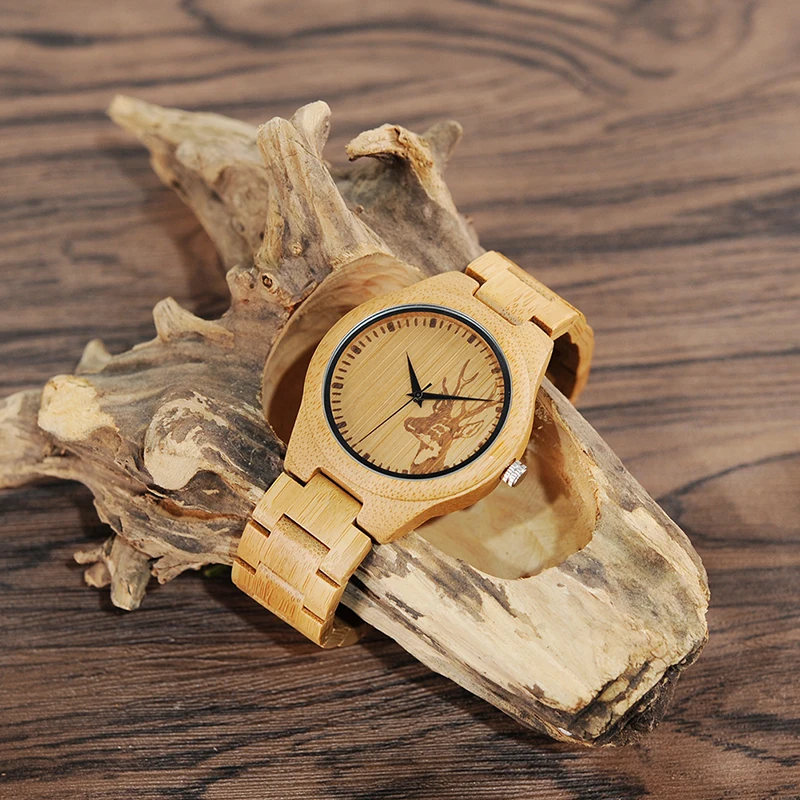 BOBO BIRD WD28 Full Bamboo Wooden Watch for Men Hot Elk Deer Head Story Designer Brand Quartz Wrist Watches in Gift Box