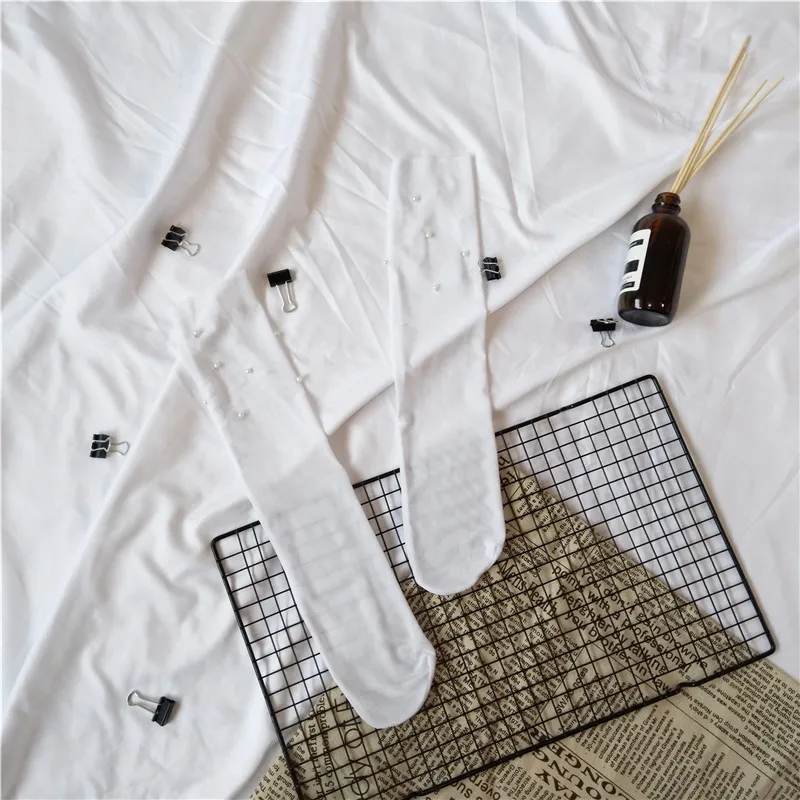 Calcetines de malla con perlas para mujer, medias elásticas transparentes, suaves y divertidas, a la moda