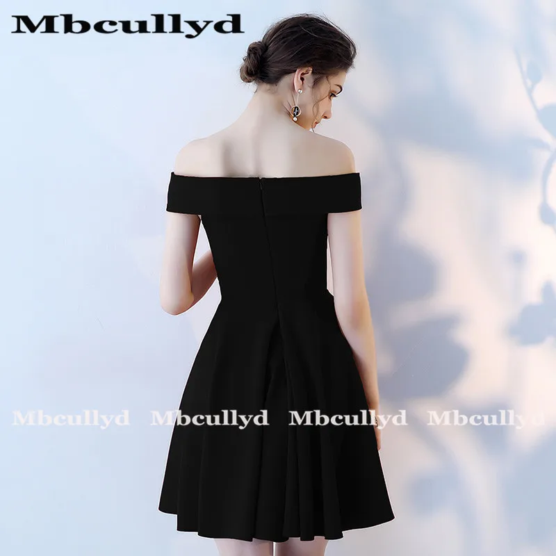 Mbcully-vestido de noche de satén con hombros descubiertos para mujer, minivestido Formal de fiesta, color negro, sencillo, 2023