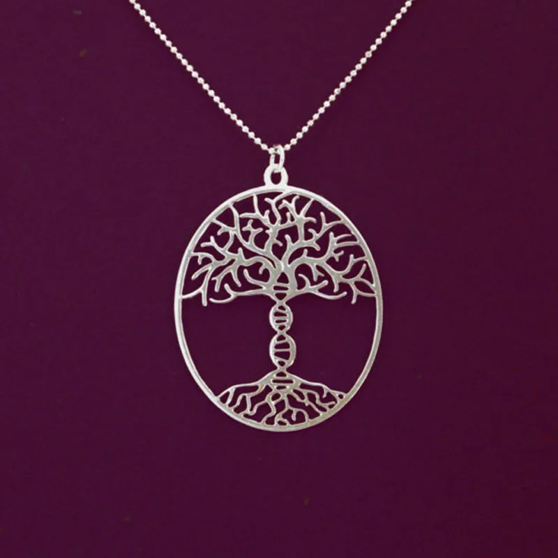 Tree of life with a DNA trunk necklace bioscience Molecule Necklace Plate  Gold Silver Rose Gold 12pcs/lot