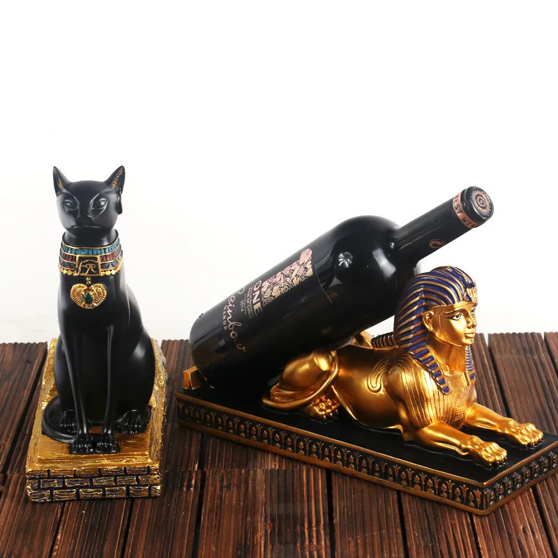 Creative Resin Egypt Bastet Finskes Statue Wine Rack Bottle Holder Home Office Bar Desk Decorative Ornament Party Decoration