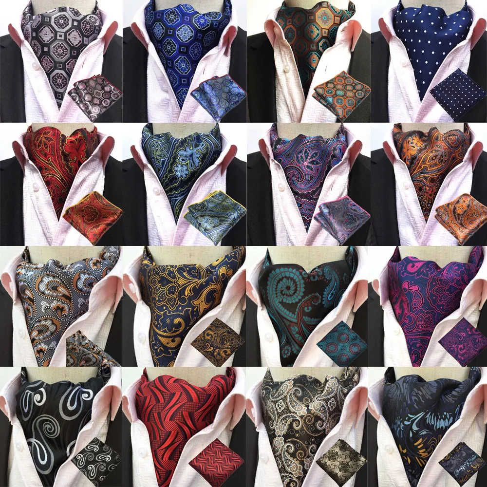 

Men Paisley Silk Cravat Ascot Necktie Handkerchief Pocket Square Set Lot BWTHZ0238