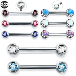 1PC Titanium Opal Nipple Shiled Bars Piercing 14G Internally Thread Sexy Mamilo Piercings Tongue Barbell Piercings Women Jewelry