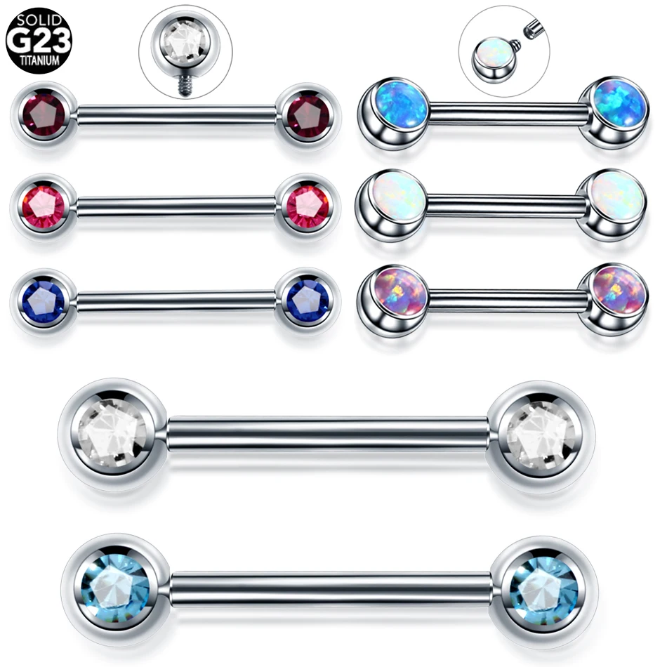 1PC Titanium Opal Nipple Shiled Bars Piercing 14G Internally Thread Sexy Mamilo Piercings Tongue Barbell Piercings Women Jewelry