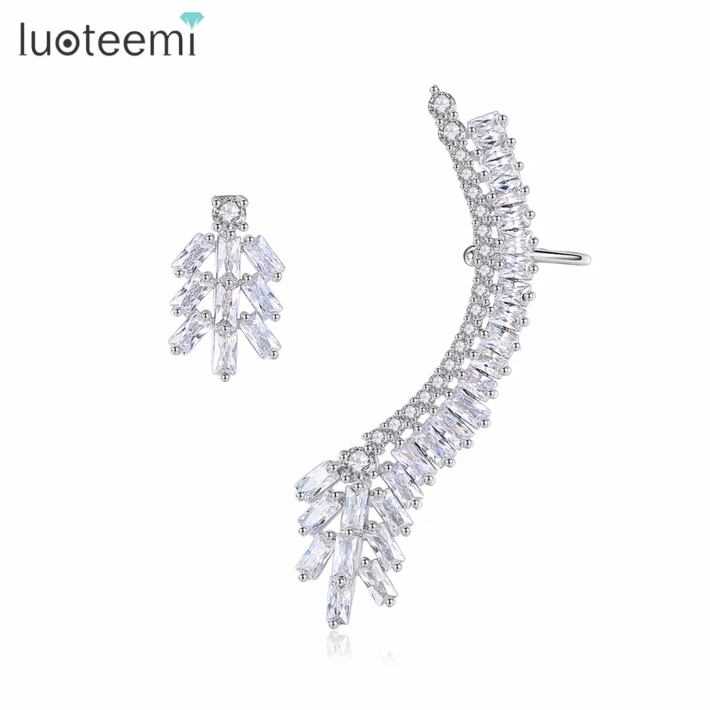 LUOTEEMI Clear Cubic Zirconia Geometric CZ Asymmetric Shape Charm Stud Earrings For Women Girl Party Fashion Irregular Ear Clips