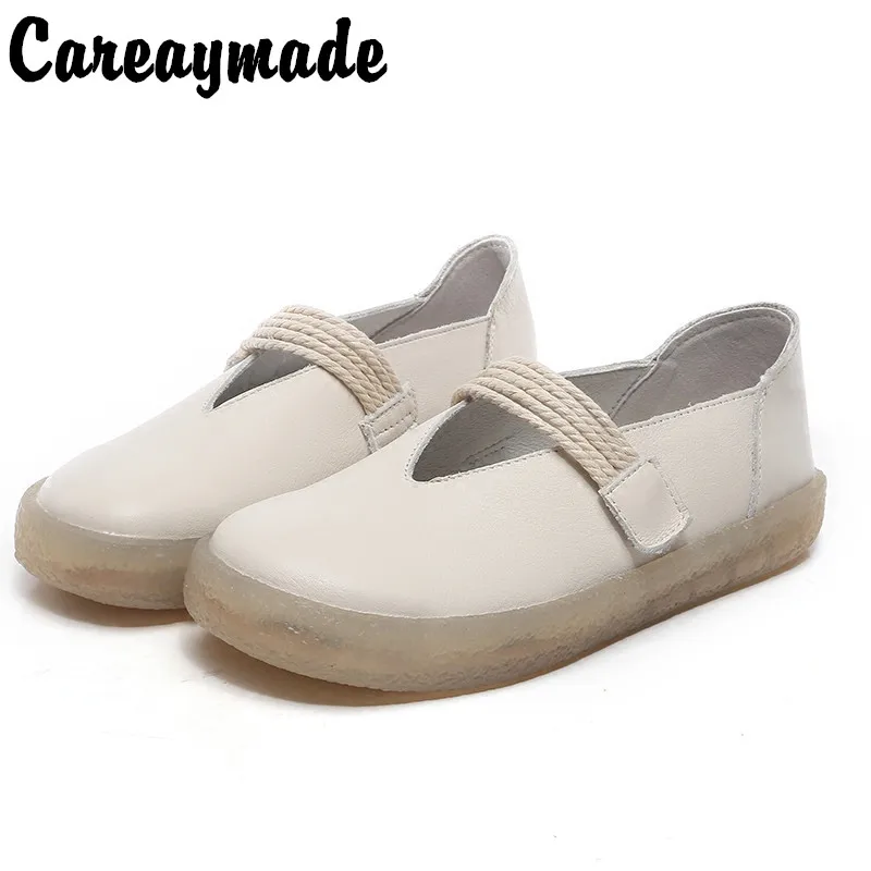 

Careaymade-Grandma shoes soft Genuine leather flat sole anti-skid Rover's shoes,Thick botto retro recreational breathable shoes