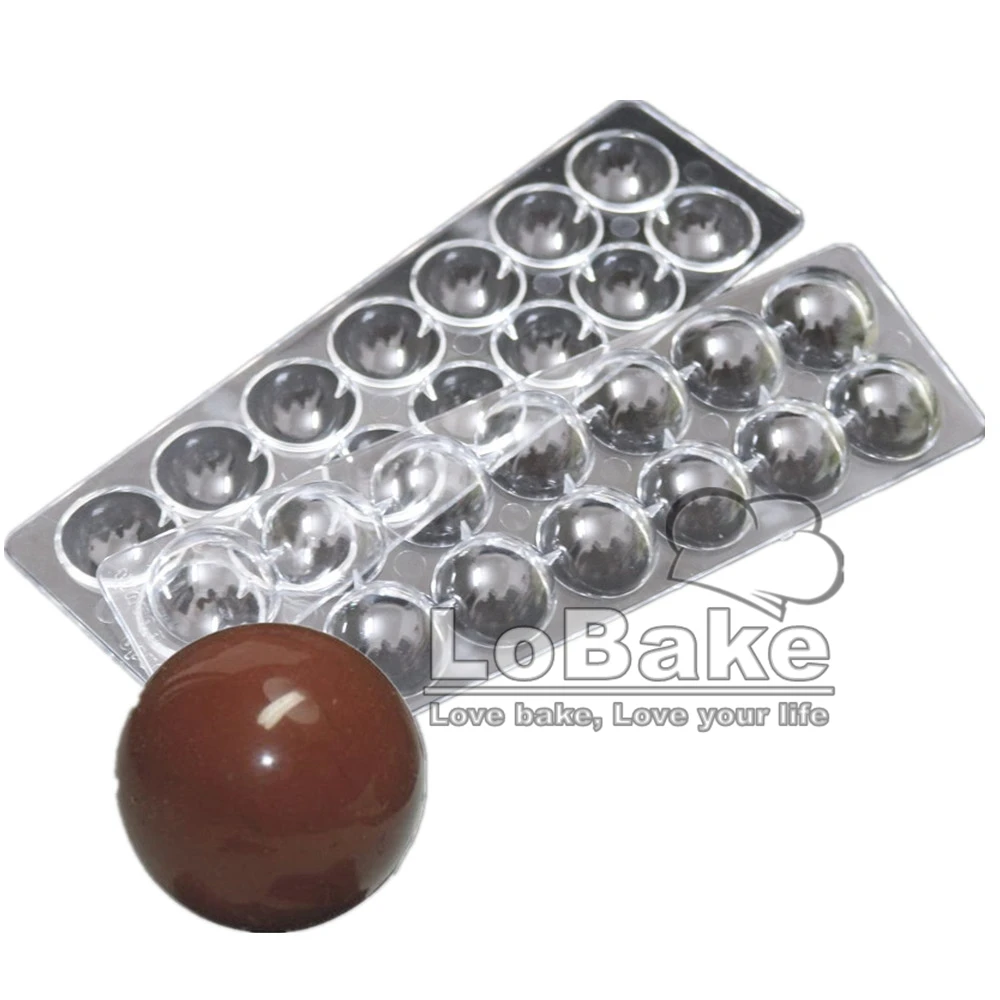 Molde de chocolate con forma de bola 3D de 14 cavidades, kit de policarbonato para PC kat, suministros para hornear DIY, 2 unids/set por juego