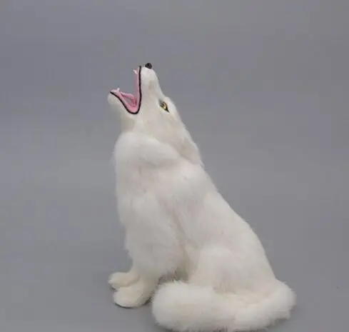 white wolf model, polyethylene& furs 25x19cm squatting wolf handicraft home decoration gift a2107