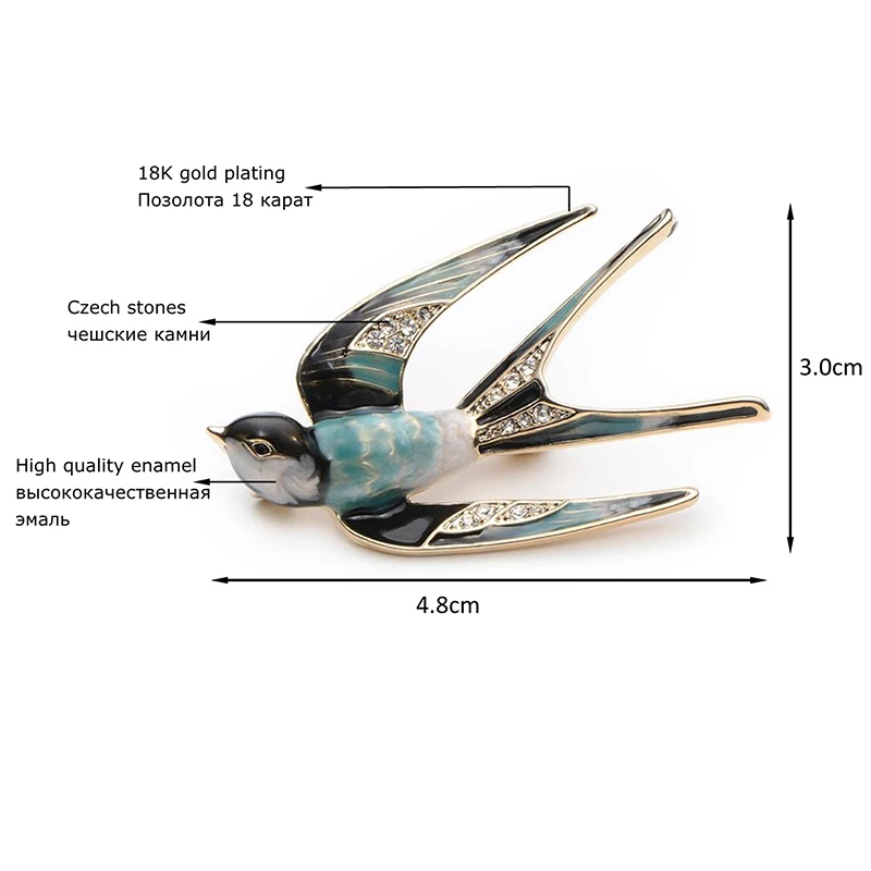 Wuli&Baby Classic Alloy Enamel Swallow Brooch Pins Metal Scarf Pins Christmas Gift Banquet Weddings Accessories