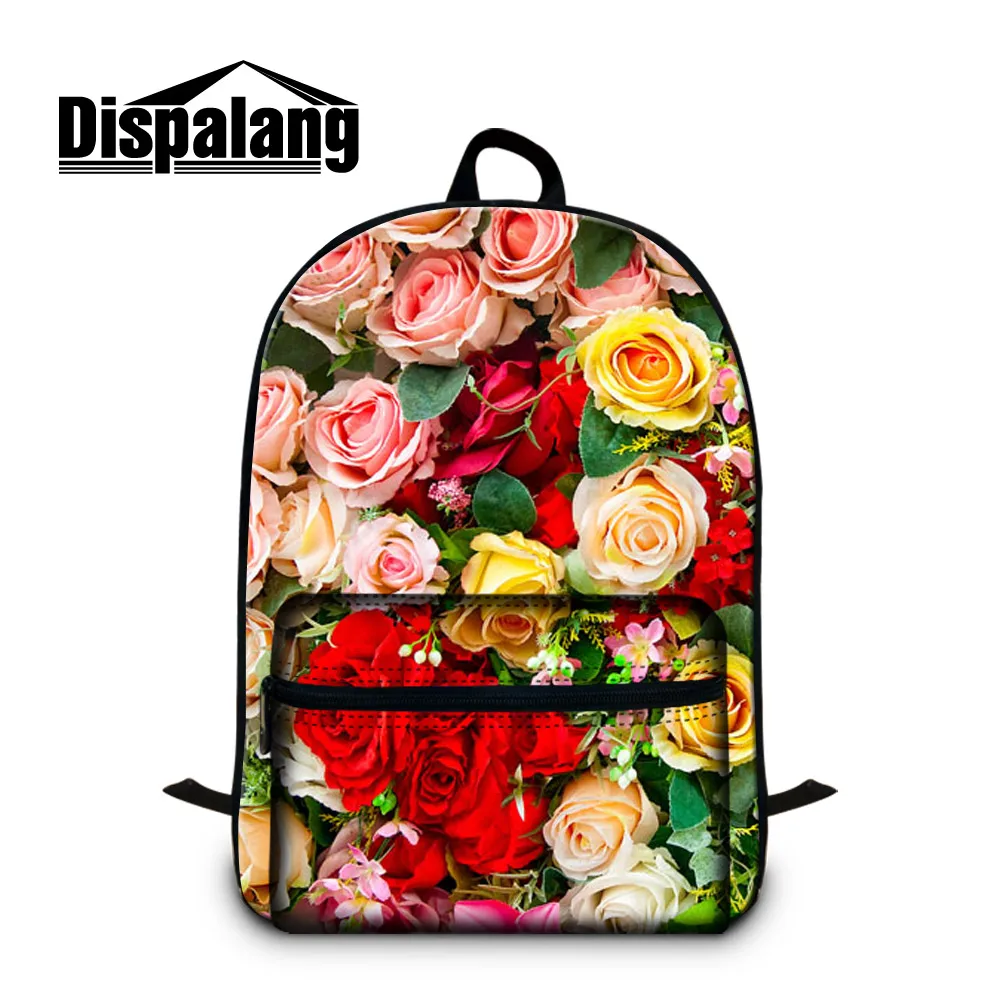 Dispalang colorful rose 3D printing women's stylish travel backpack high quality canvas mochila for 14 inch notebook laptop bags