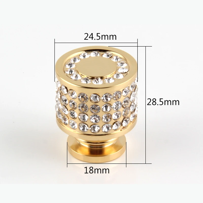 Luxury 24K Real Gold Czech Crystal Brass Round Cabinet Door Knobs and Handles Furnitures Cupboard Wardrobe Drawer Pull Handles