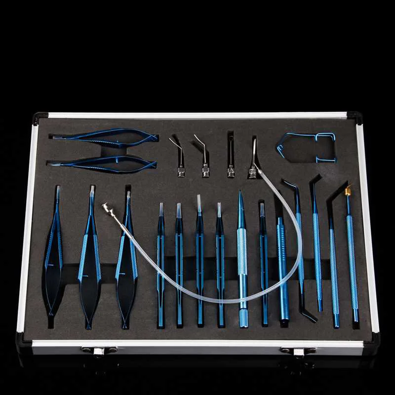 

New 21PCS Titanium Alloy Eye Ophthalmic Set Instrument Eye Micro Tweezers Scissors Needle Holder Set Surgical Tools