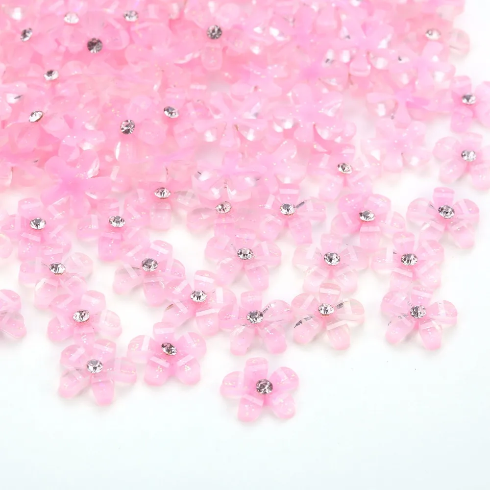 TPSMOC 10mm 100pcs cute resin flower with rhinestone flatback cabochon for DIY Scrapbooking,nail artdecoration beads craft