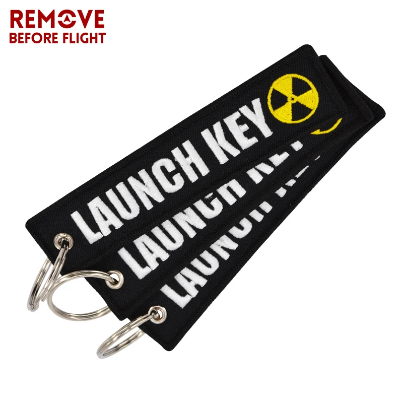 100PCS Nuclear Launch Key Bijoux Keyring Fashion jewelry Embroidery Pendant Fob Keychain for Car Purse Bag Motorcycle Key Holder