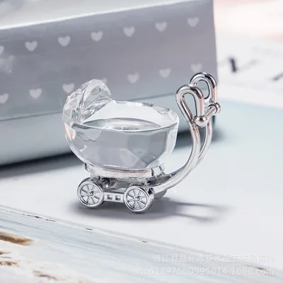 

Kids Birthday Party Favors Crystal Baby Carriage Shower Souvenir New Born Baby Shower Boy Girl + Silver Gift Box lin3821